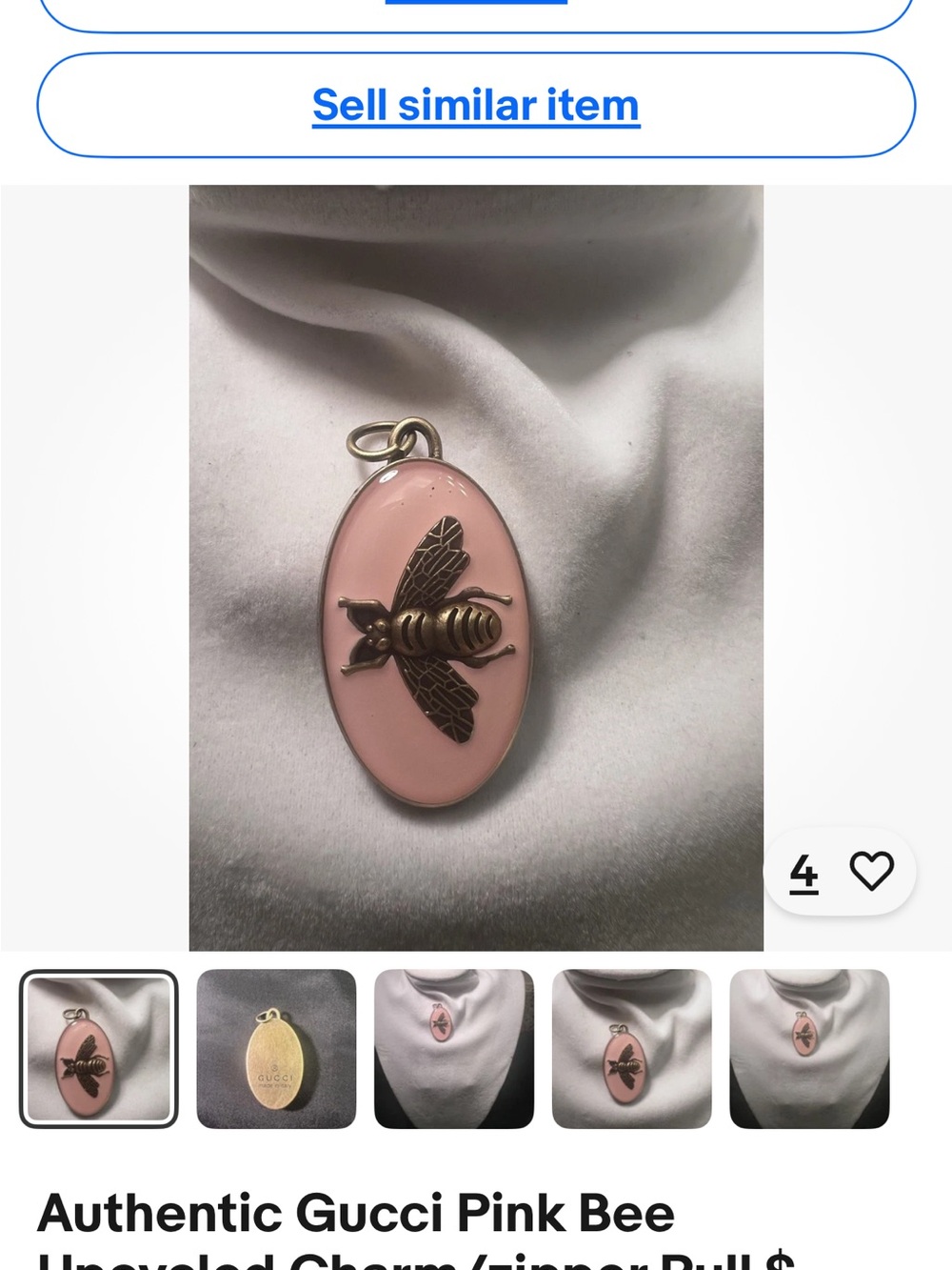 Authentic Gucci Pink Enamel Bee Oval Pendant with 16” Gold over 925 Chain